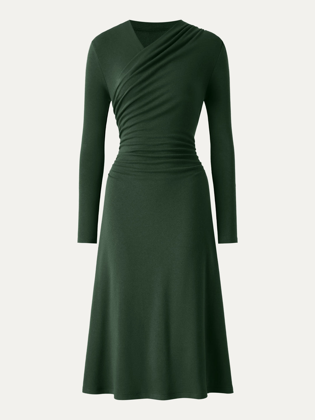 ProWarm Crossover Wrap Neck Long Sleeve Ruched Midi Dress