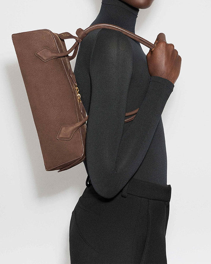 Vespera Suede Calfskin Double Zip Tote Shoulder Bag