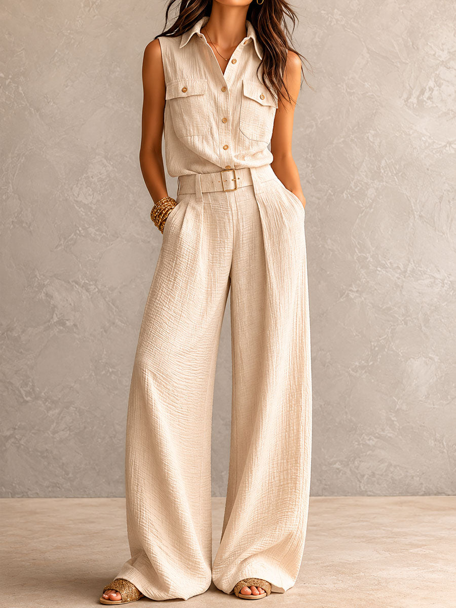 Boho Midnight Slate Texture Belted Utility Jumpsuit