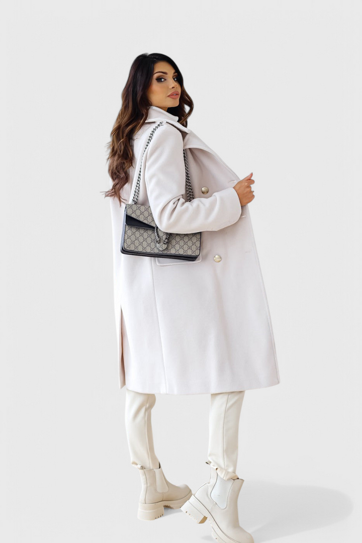 Yara women's coat formal styling model pose
