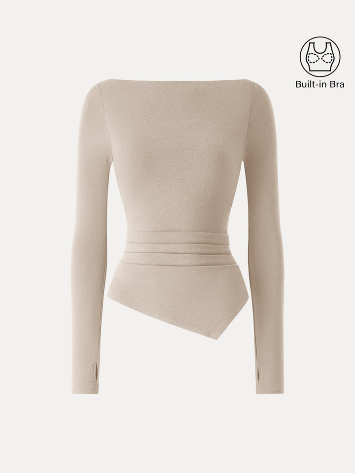 ProWarm Boatneck Side Tucks Asymmetrical Built-In Bra Top 2.0