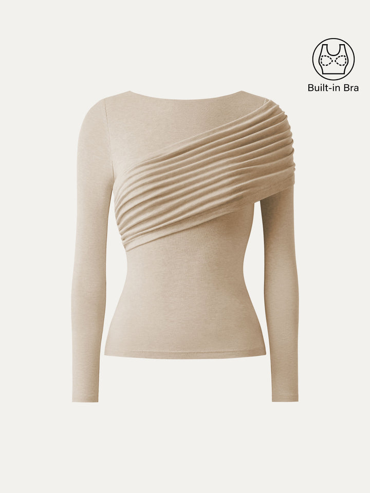 ProWarm Boatneck Ruched Overlap Built-In Bra Top 2.0