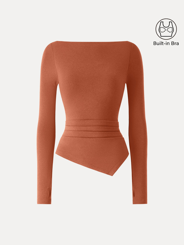 ProWarm Boatneck Side Tucks Asymmetrical Built-In Bra Top 2.0