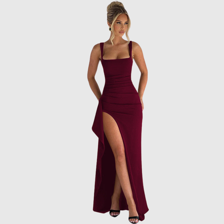 Square Neck Thigh Slit Homecoming Dress