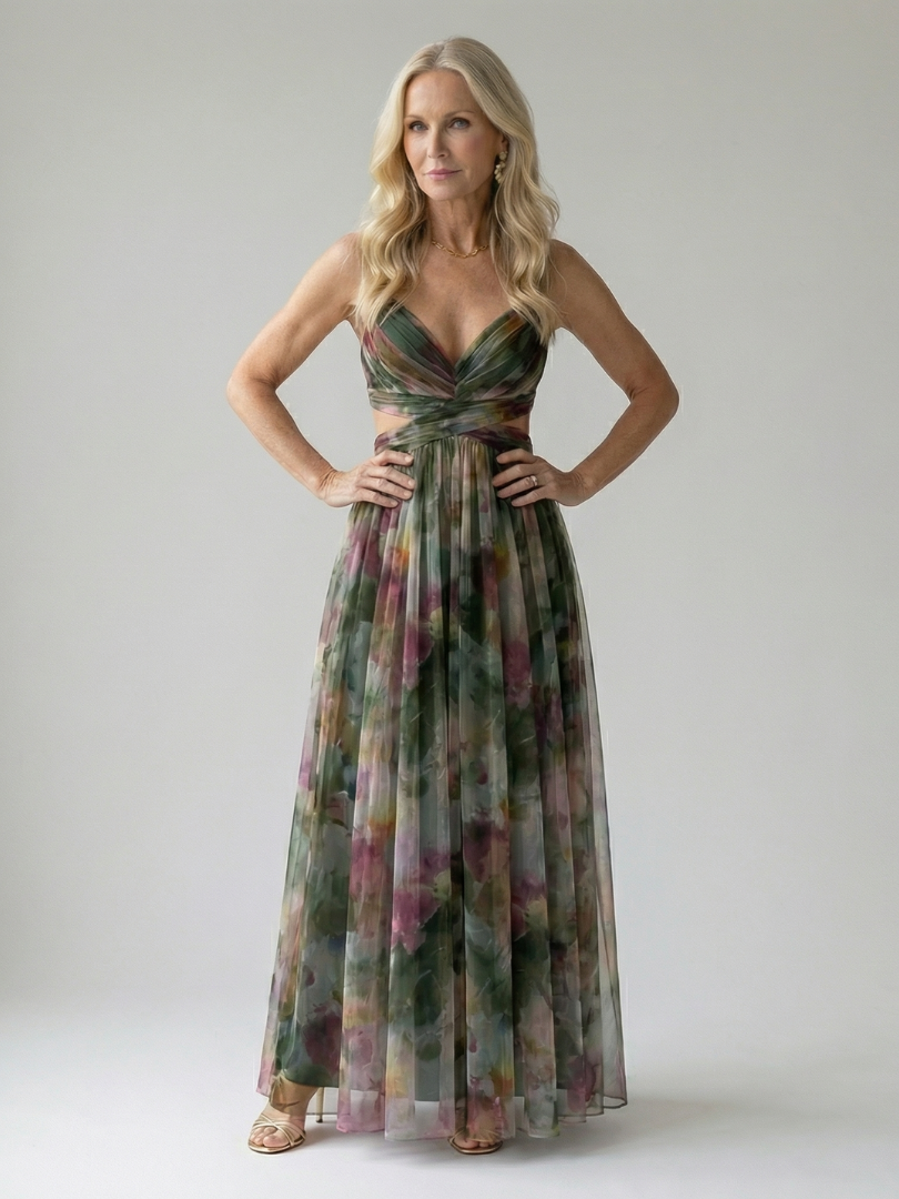 Valencia Sunset Maxi Dress — close-up detail