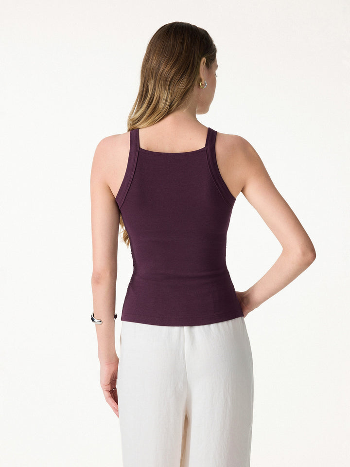 Plantive Chic Square Neck Ruched Rib Built-In Bra Tank 2.0