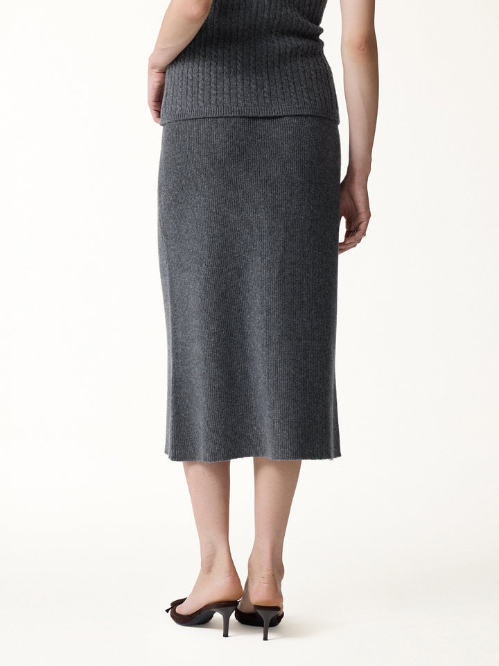 2Pcs Set Merino-Blend Sleeveless Sweater Tank & Merino-Blend Knit Skirt