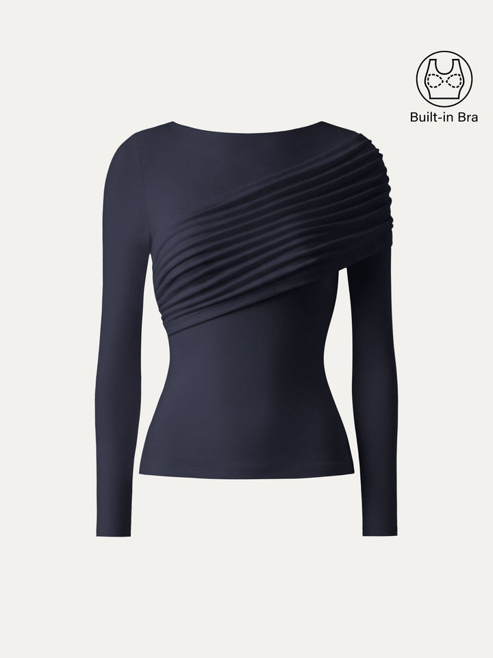 ProWarm Boatneck Ruched Overlap Built-In Bra Top 2.0