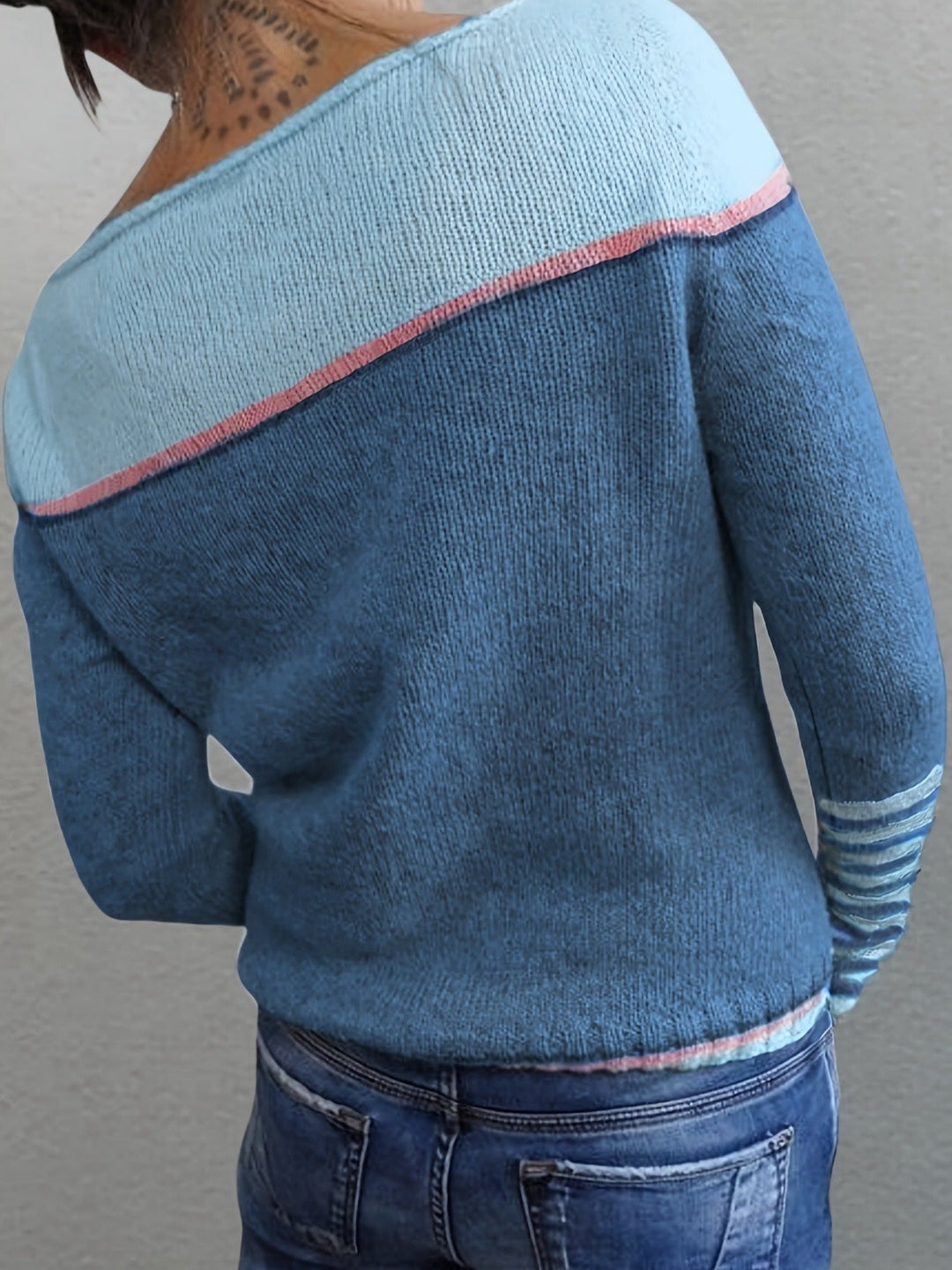 Isolde | Women's Colorblock Boat Neck Sweater with Striped Cuffs