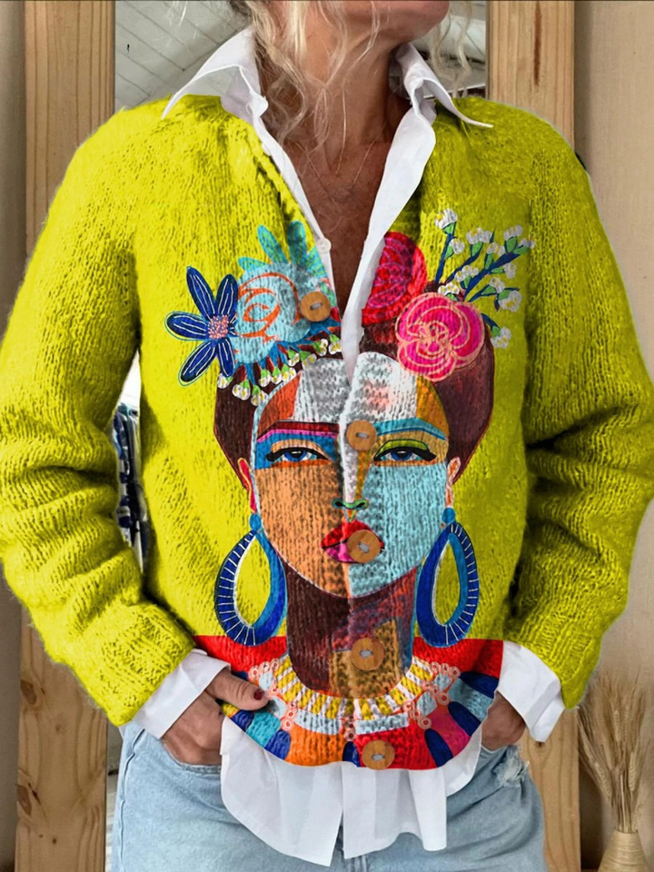 Portrait Art Print Cardigan — front view