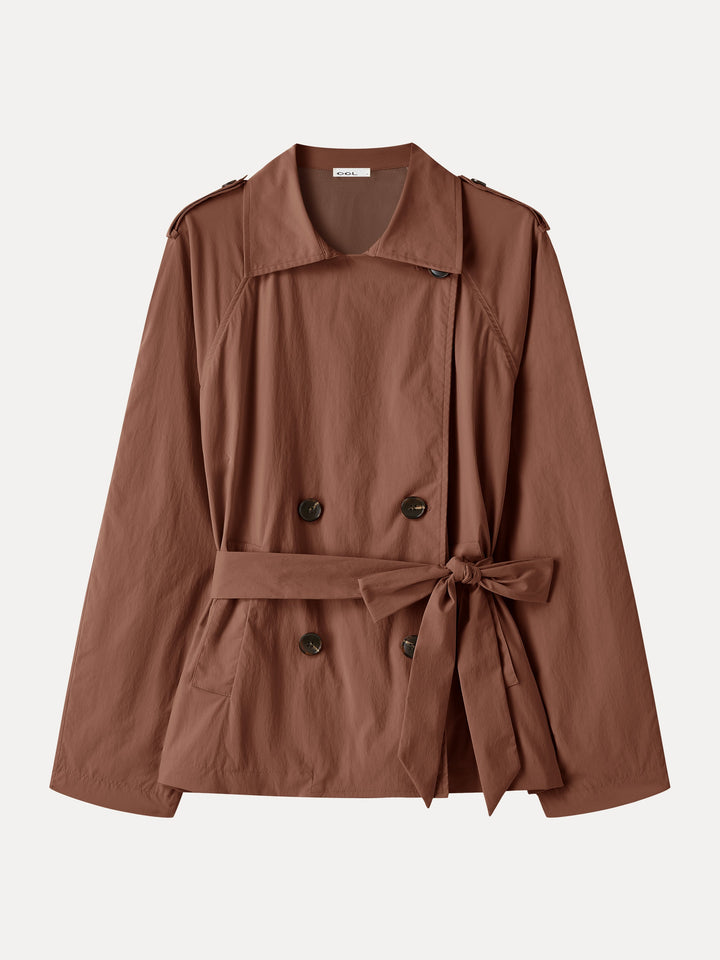Packable Water-Repellent Peak Collar Trench Jacket with Pockets