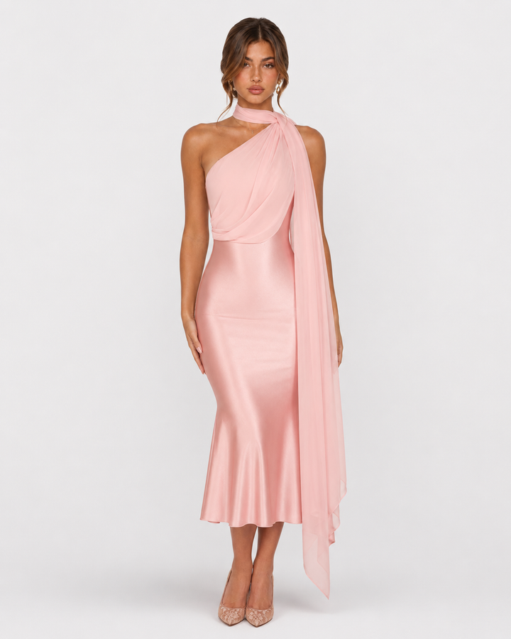 Seraphina Satin Midi — women's midi dress, front view