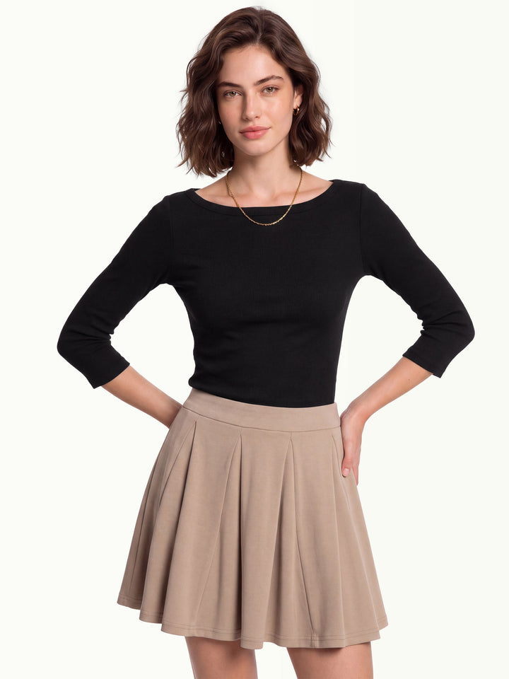 Plantive® Boatneck 3/4 Sleeve Built-In Bra Top 2.0