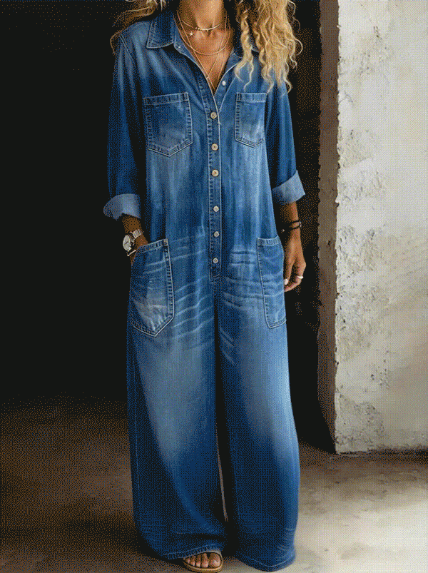 Lena Denim Jumpsuit — side view