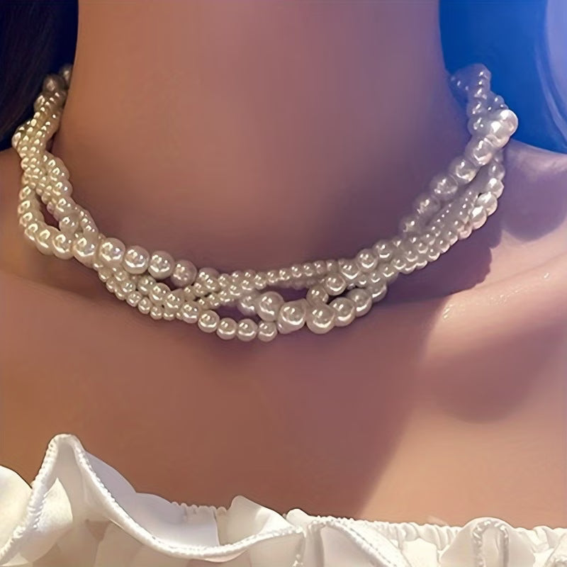 Statement pearl necklace laid flat showing its bold oversized beads