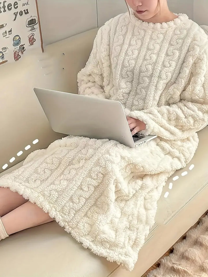 Abigail Jacquard Soft Fleece Winter Dress — back view