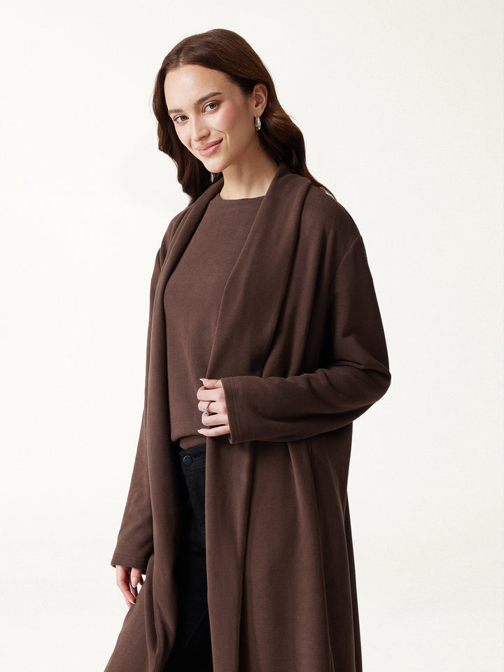 2Pcs Set MaxWarm Shawl Collar Long Sleeve Midi Cardigan with Pockets & Boatneck Long Sleeve Textured Top