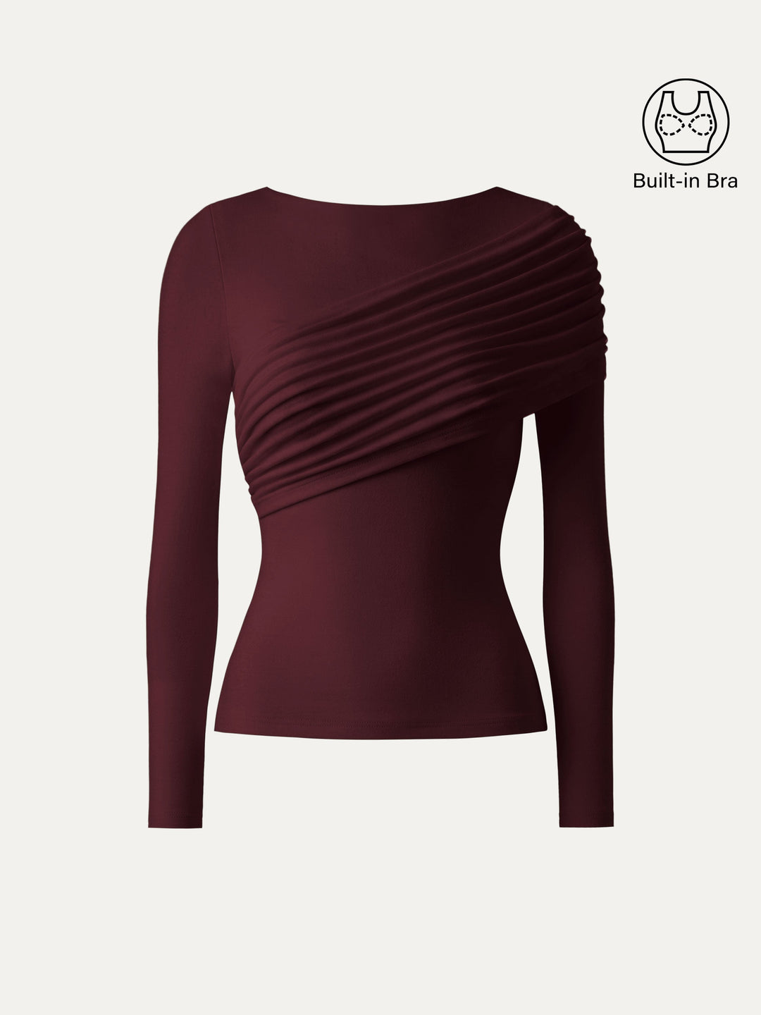 ProWarm Boatneck Ruched Overlap Built-In Bra Top 2.0