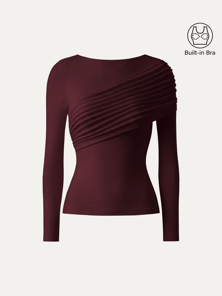 ProWarm Boatneck Ruched Overlap Built-In Bra Top 2.0