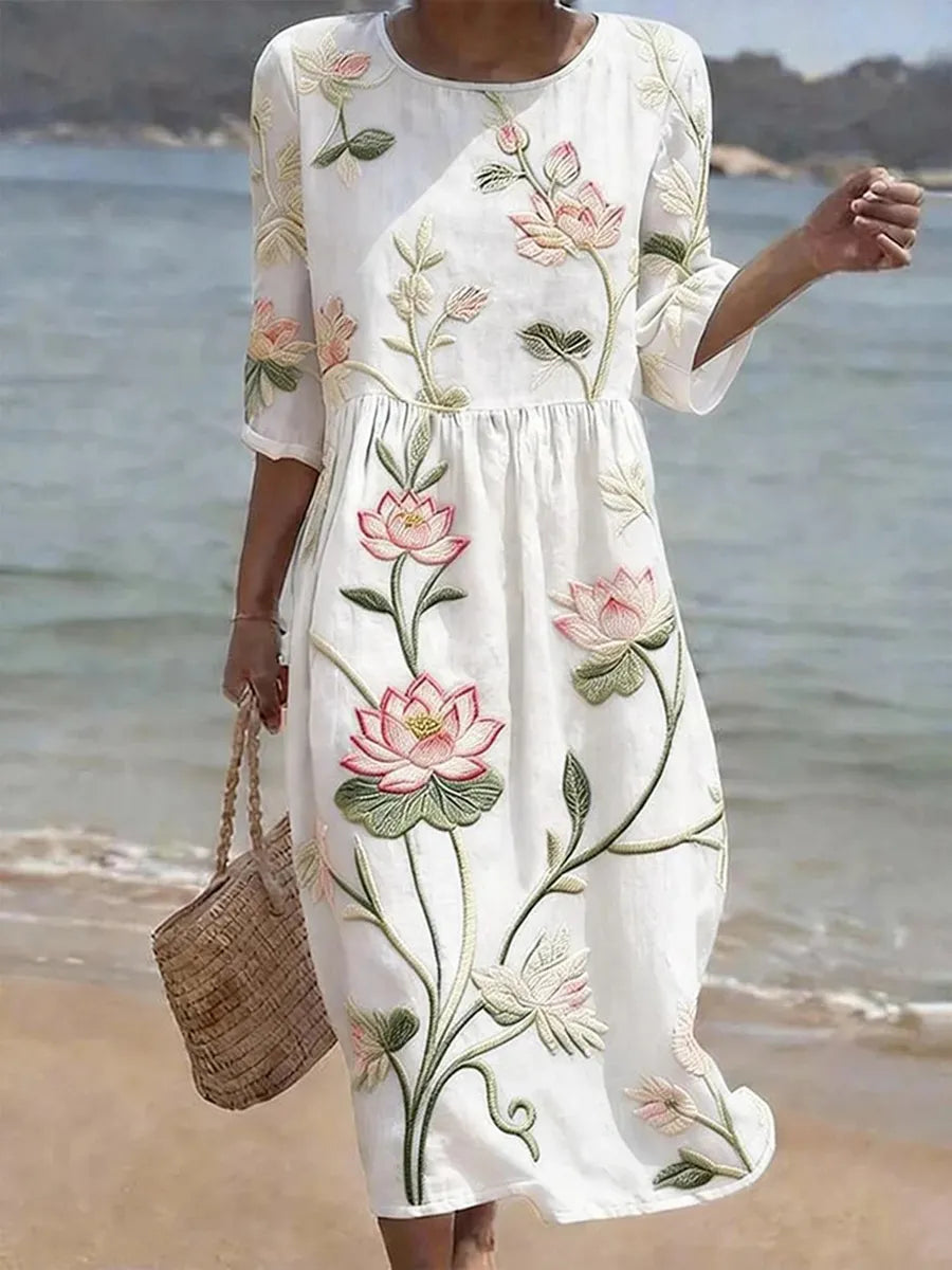 Kayla Plant & Flower Print Dress — front view