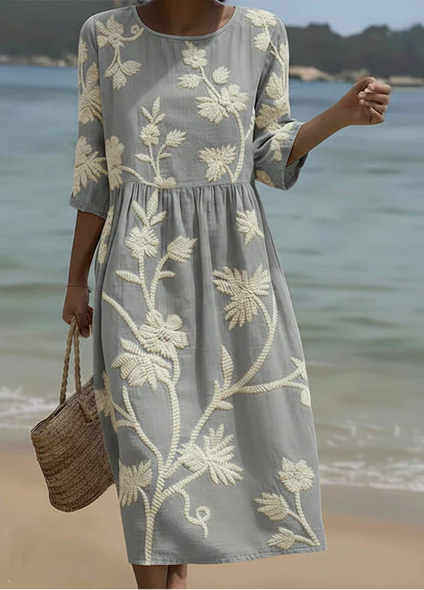 Ashley Plant & Flower Print Midi Dress — front view