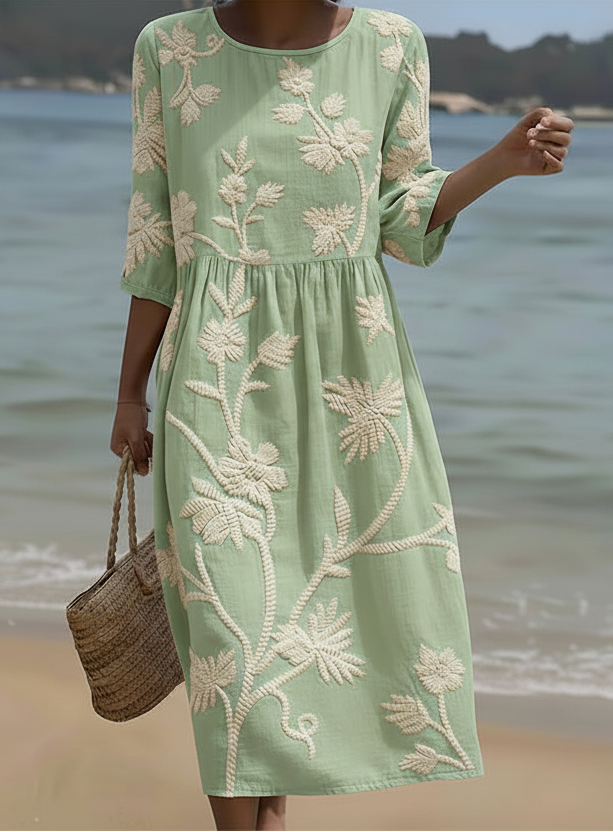 Gwen Plant & Flower Print Midi Dress — front view