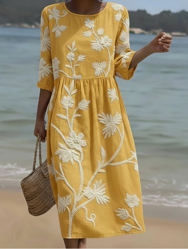 Yassy Plant & Flower Print Midi Dress — front view