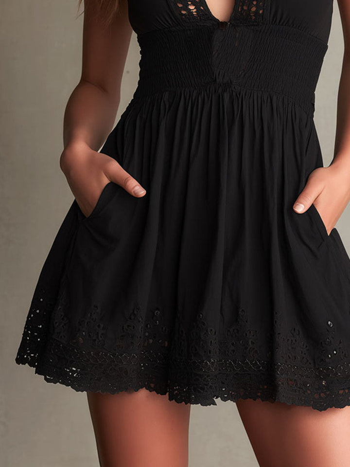 Boho Chic Black Eyelet Embroidery Mini Dress