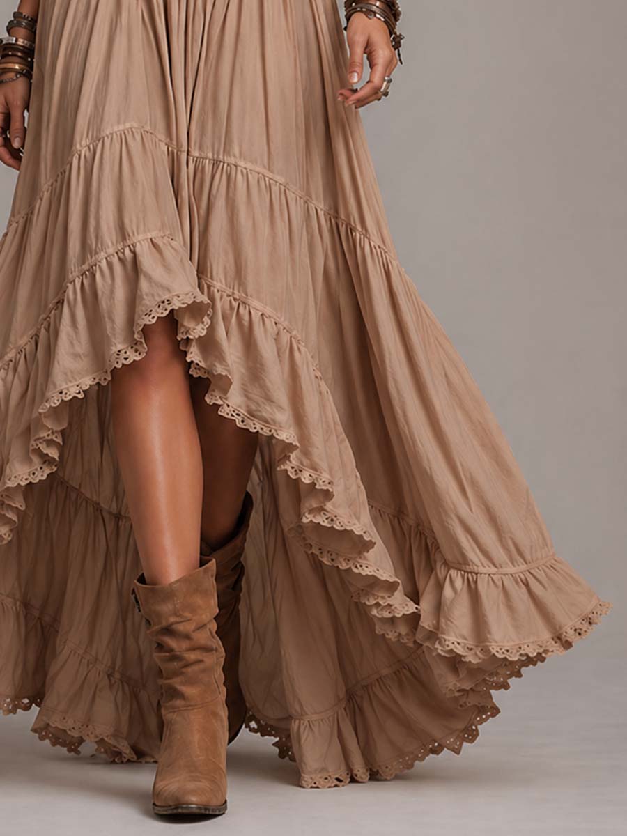 Bohemian Cotton Halter Corset Tiered Maxi Dress