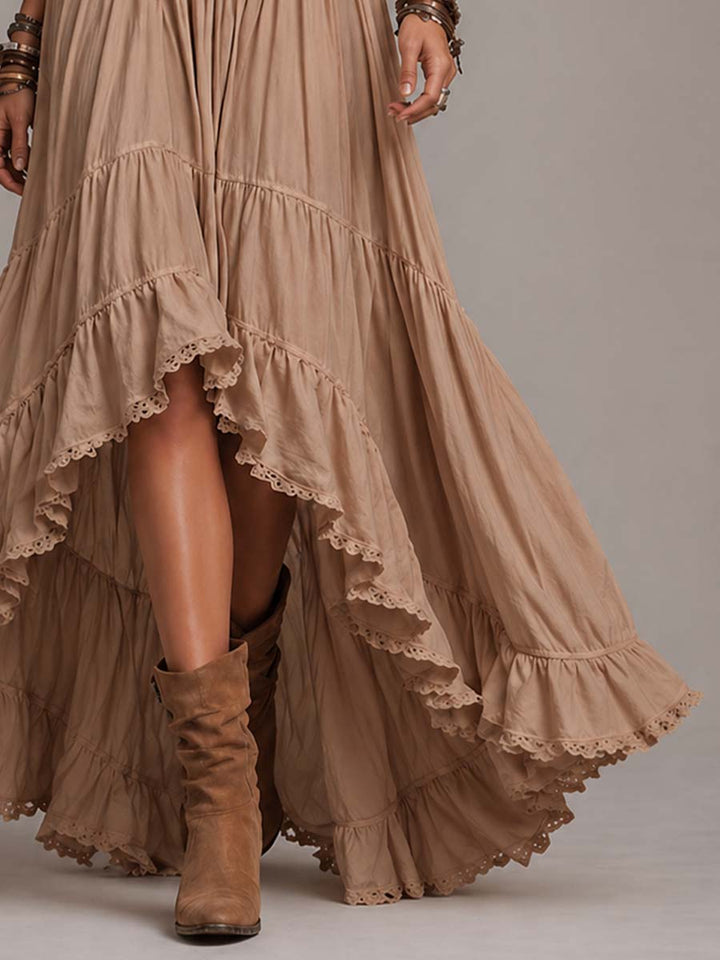 Bohemian Cotton Halter Corset Tiered Maxi Dress