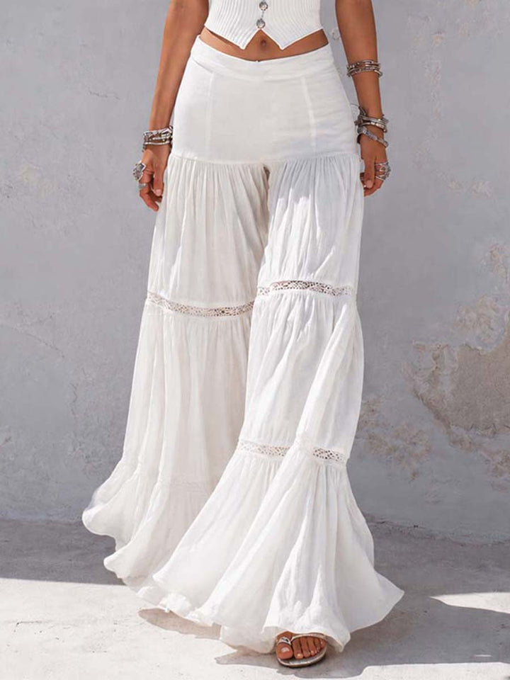 Bohemian White Ribbed Corset Top And Tiered Lace Pants Set