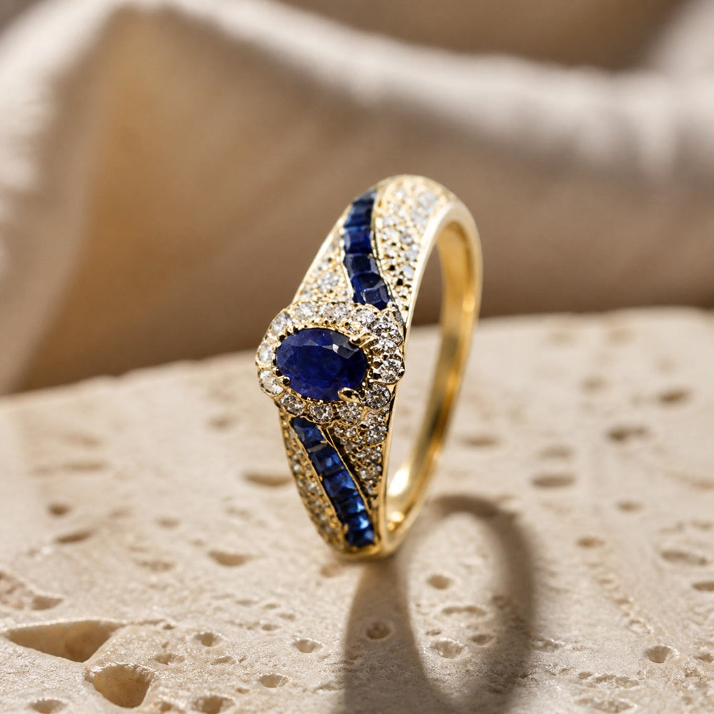 Ring worn on a model's hand