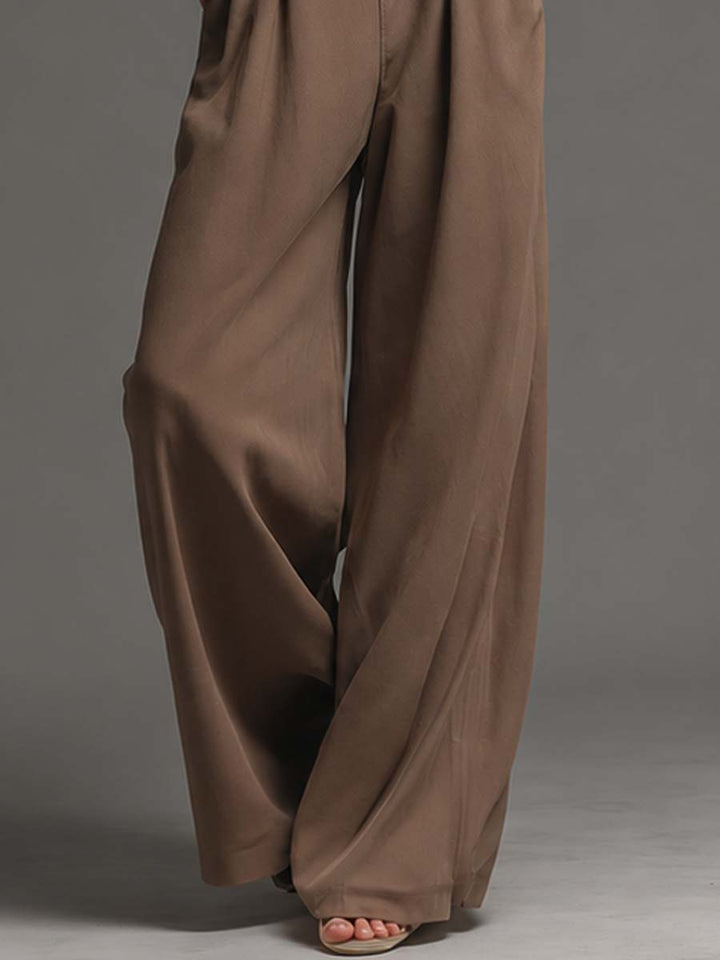 Turtleneck Vertical Stripe Sheer Mesh Puff Sleeve Corset Button Pocket Wide Leg Jumpsuit