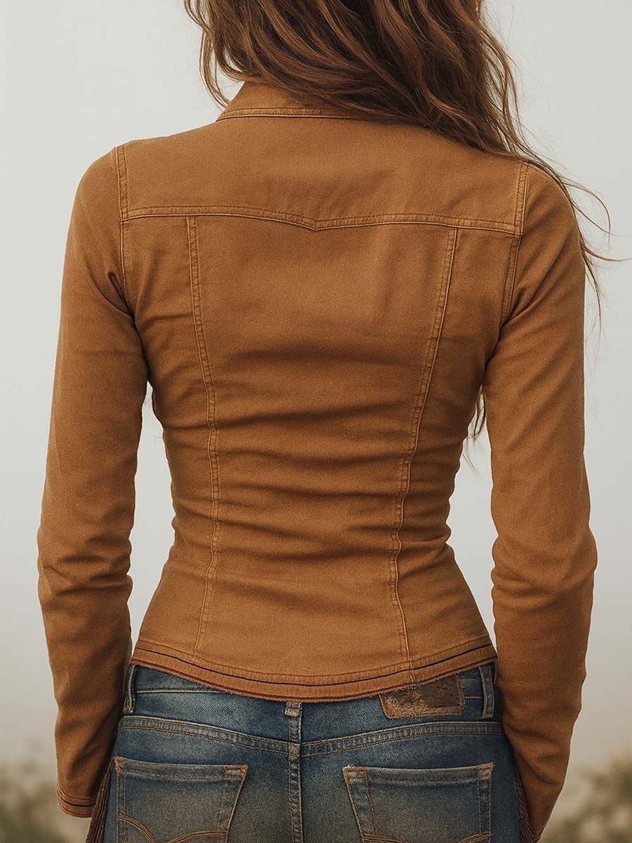 Vintage Washed Camel Shirt With Contrasting Trim | Harry & Kate London