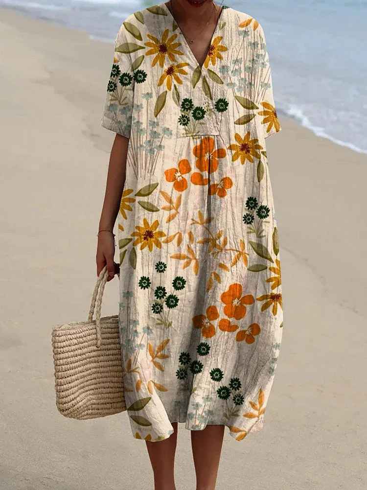 Floral Art Print Vintage Floral Maxi Dress — detail view