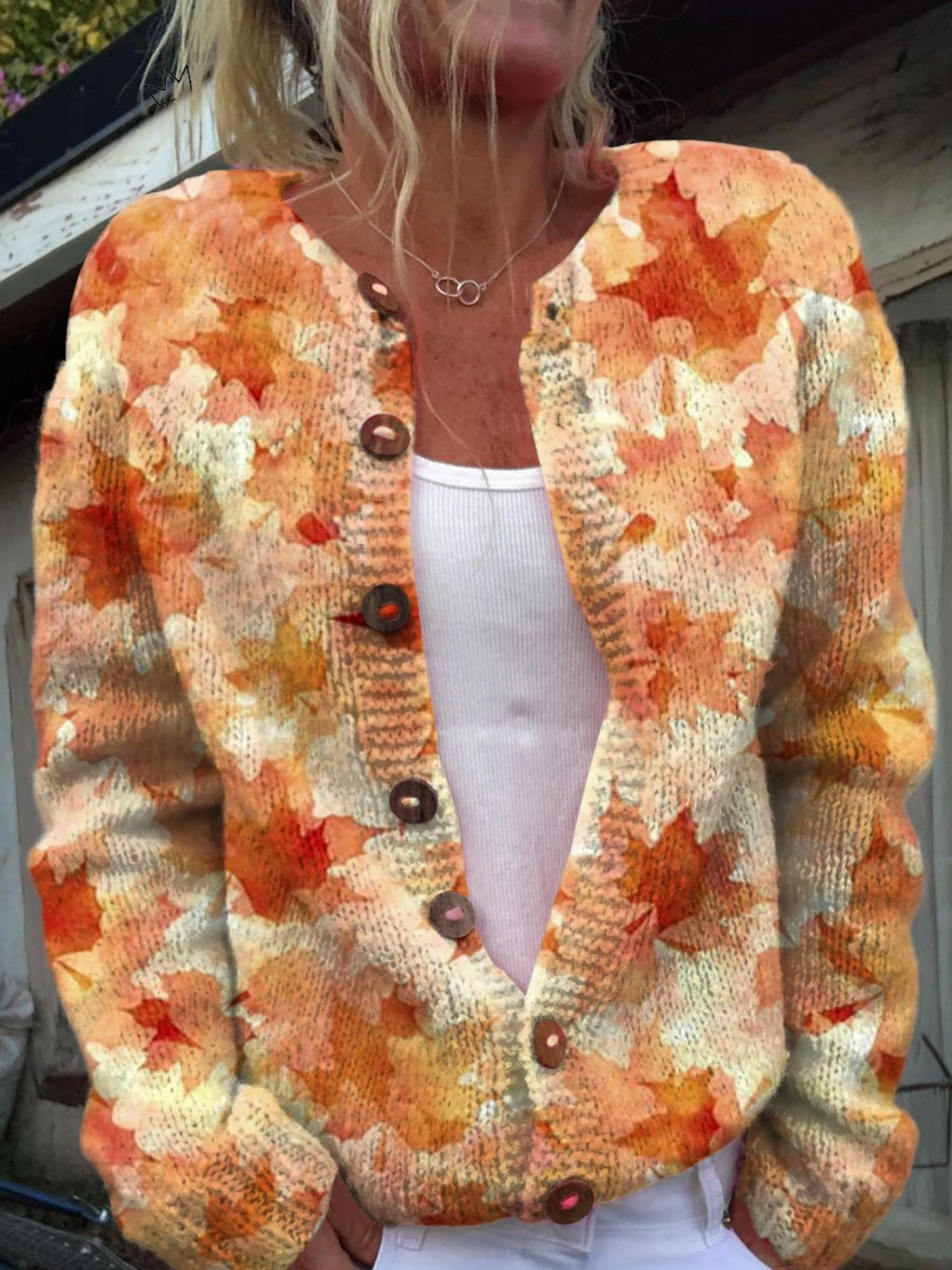 Maple Leaf Autumn Art Cardigan — front view