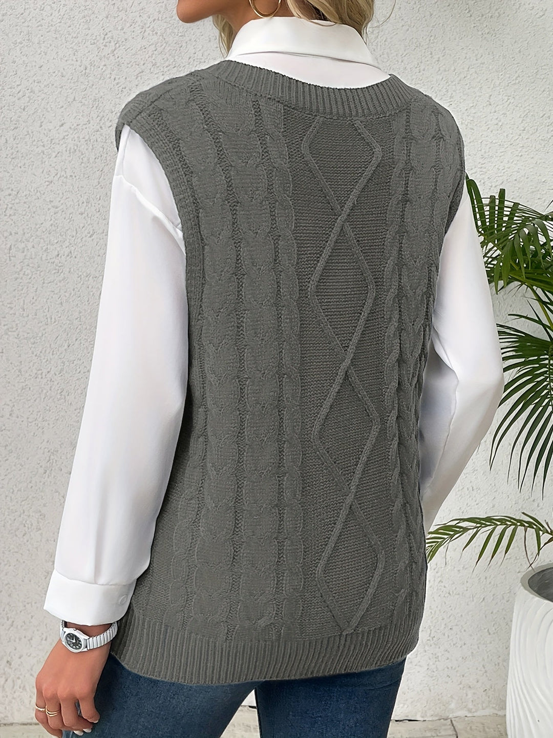 Wrenley | Women's Cable Knit V-Neck Sweater Vest