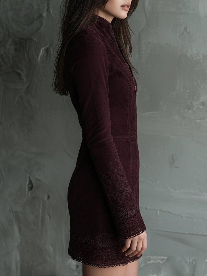 Vintage Suede Embroidered Lace Trim Mini Dress | Harry & Kate London