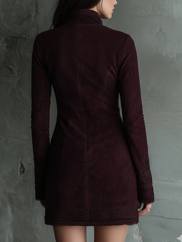 Vintage Suede Embroidered Lace Trim Mini Dress | Harry & Kate London