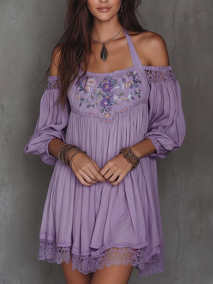 Vintage Softness Embroidered Off-Shoulder Mini Dress | Harry & Kate London