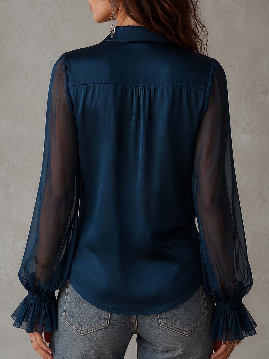 Vintage Tencel Blend Ruffle Collar Sheer Long-Sleeve Shirt | Harry & Kate London