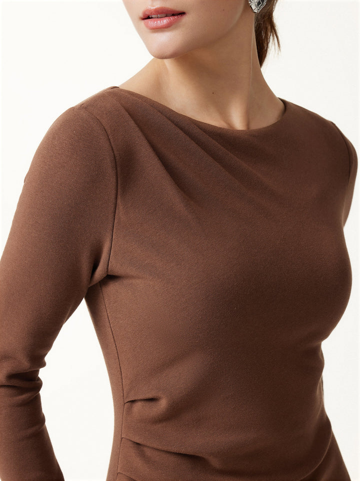 ProWarm Boatneck Long Sleeve Tucked Built-In Bra 2.0 Midi Dress