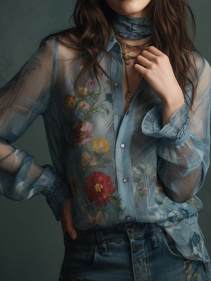 Vintage Boho Sheer Floral Button-Up Blouse | Harry & Kate London