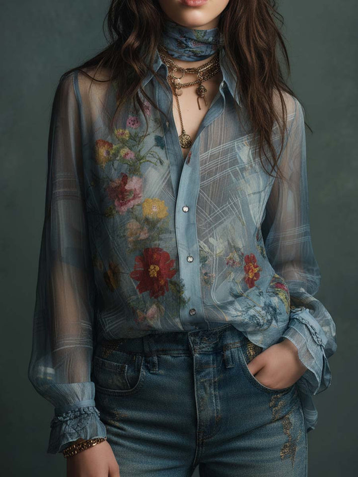Vintage Boho Sheer Floral Button-Up Blouse | Harry & Kate London