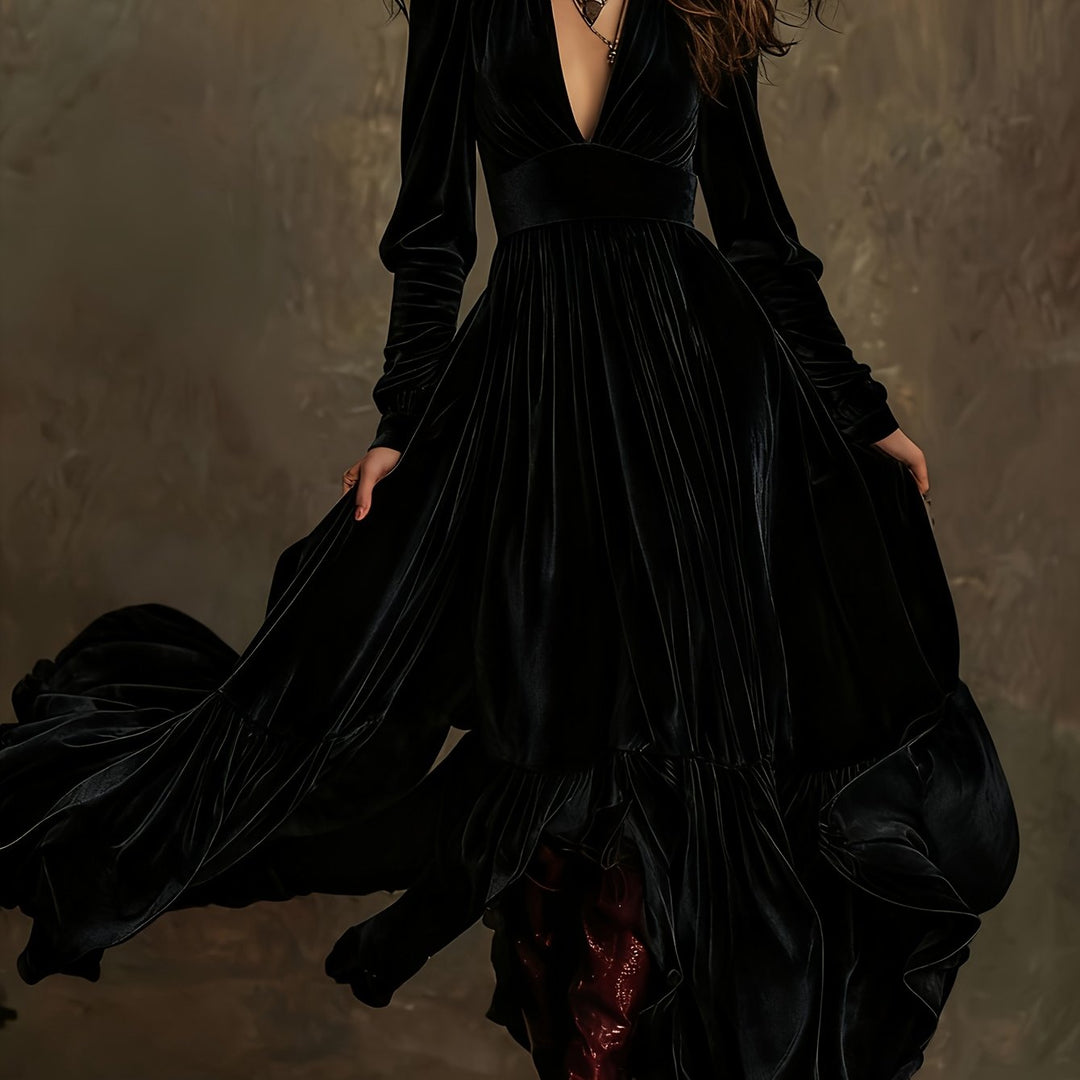 Eveline velvet dress – side view A-line silhouette women's fashion