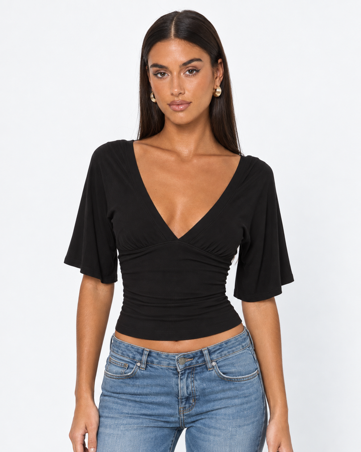Off Duty Wrap Top — women's top, front view