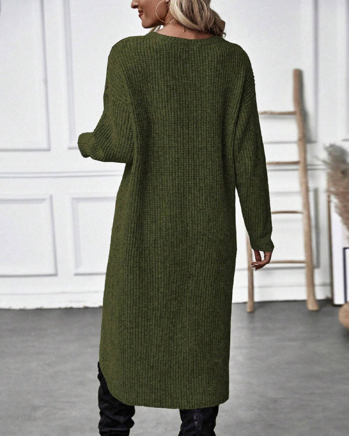 Addison Comfortable Irregular Style Sweater Dress — styled view