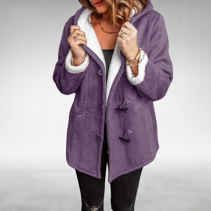 Claire | Women's Hooded Duffle Coat with Faux Silver Fox Fur Trim