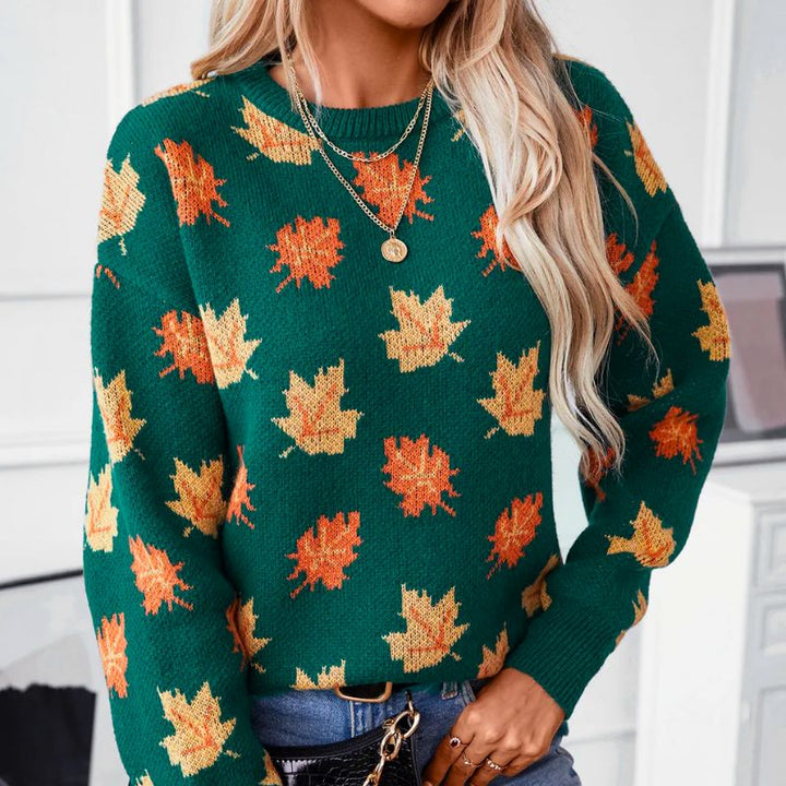 Sophia Comfortable Leaf Style Sweater — front view