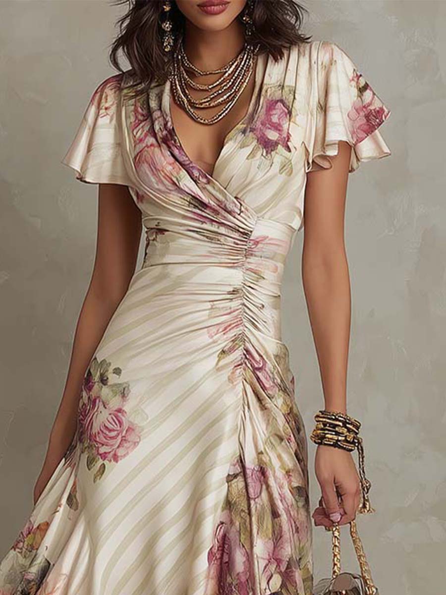 Elegant Vintage Floral Chiffon Midi Dress | Harry & Kate London